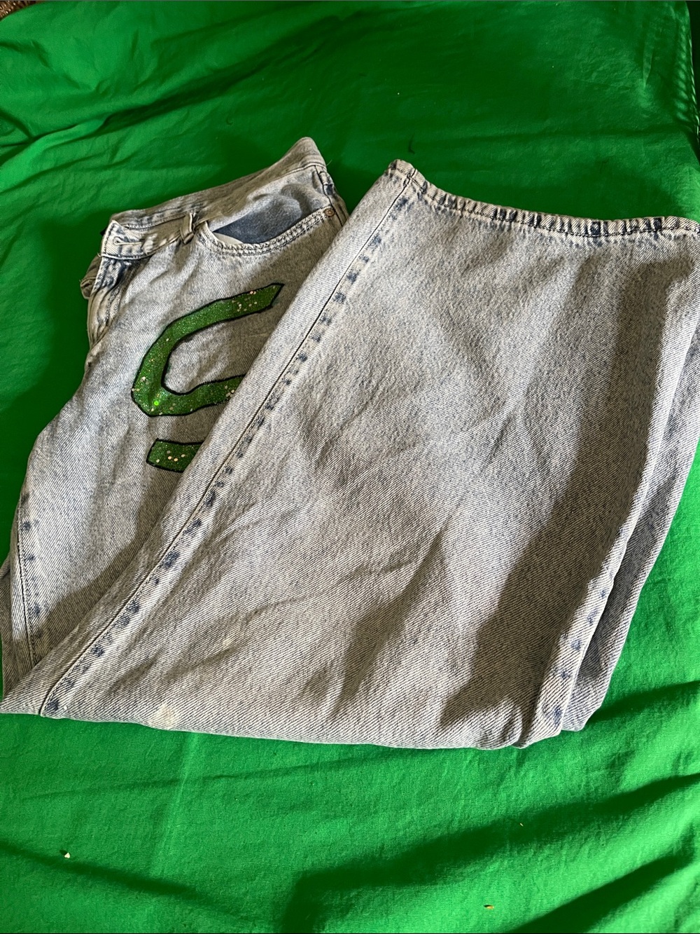 AND Light Blue Relaxed Jeans with Green Patch Detail